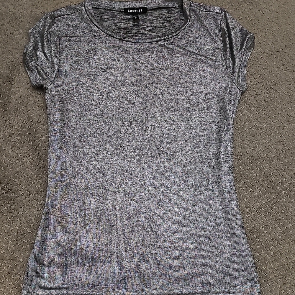Express Metallic Silver Short Sleeve Tee